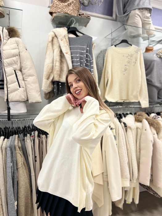 Bluza dama crem cu sclipici si anchior [2]