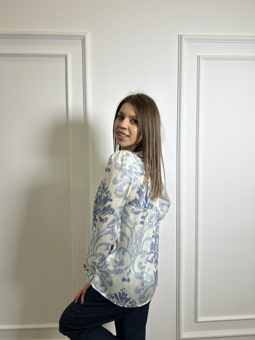 Bluza dama crem eleganta cu imprimeu baroc albastru [4]