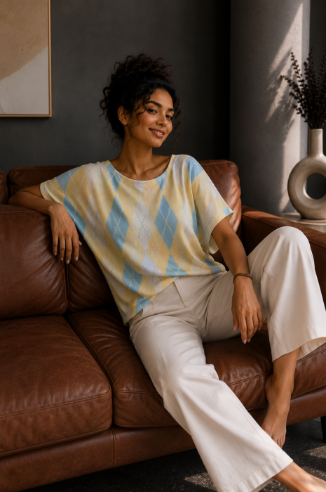 Bluza dama din vascoza cu imprimeu geometric galben [4]