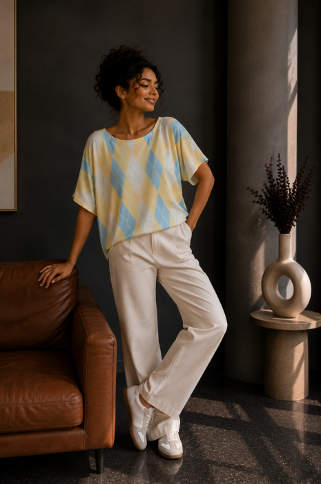 Bluza dama din vascoza cu imprimeu geometric galben [2]