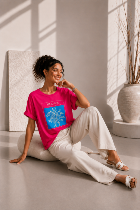 Bluza dama fuxia cu imprimeu SILENCE [3]