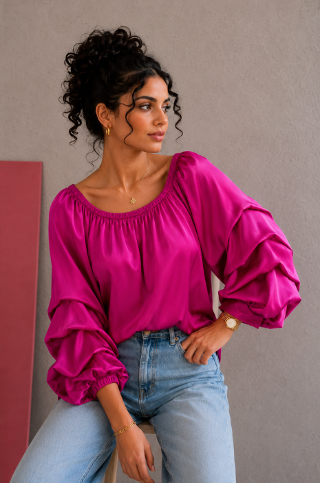 Bluza dama fuxia cu maneci bufante [2]