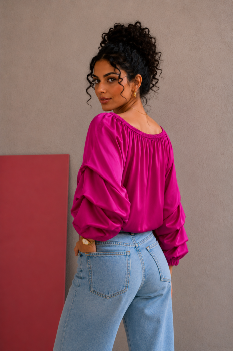 Bluza dama fuxia cu maneci bufante [4]