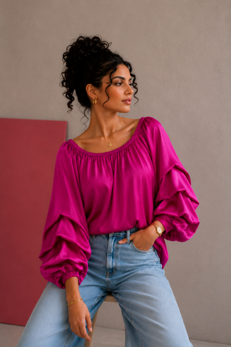 Bluza dama fuxia cu maneci bufante [3]