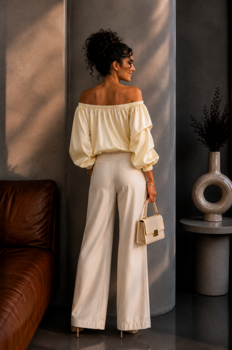 Bluza dama galben pal din satin cu maneci bufante [3]