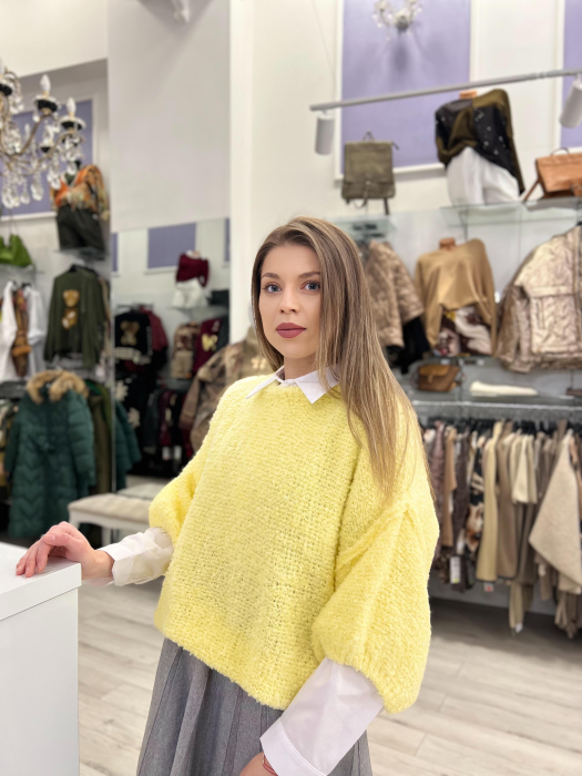 Bluza dama galbena tricotata cu gat rotund [3]