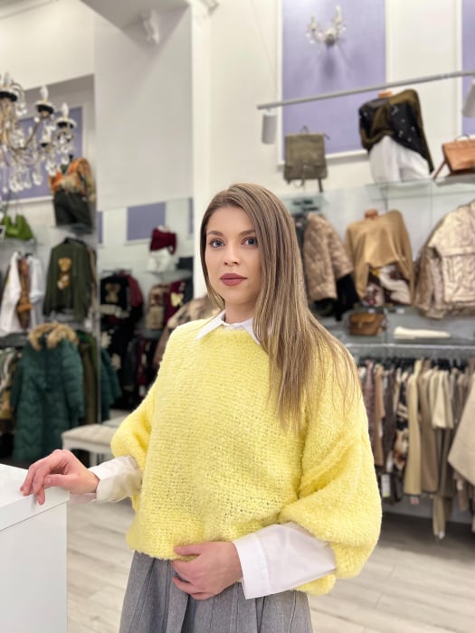 Bluza dama galbena tricotata cu gat rotund