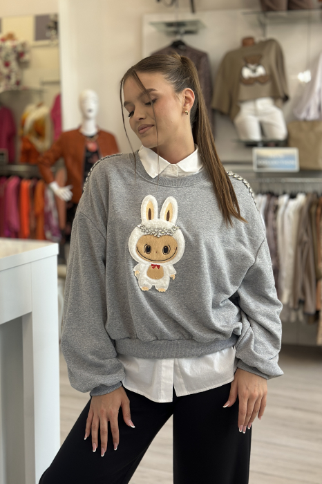Bluza dama gri cu imprimeu LABUBU [2]