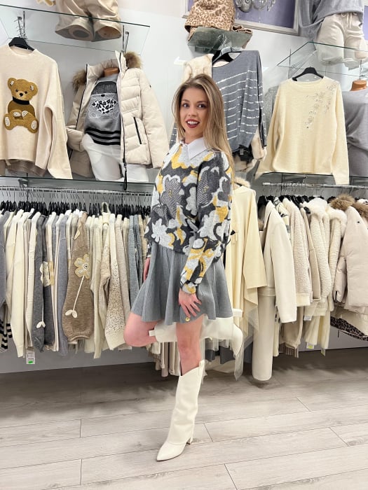 Bluza dama gri cu model flori [1]