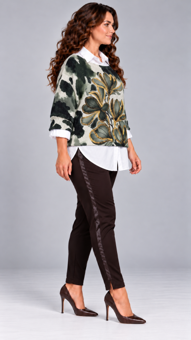 Bluza dama kaki cu imprimeu floral auriu [2]