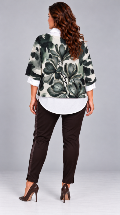 Bluza dama kaki cu imprimeu floral auriu [3]
