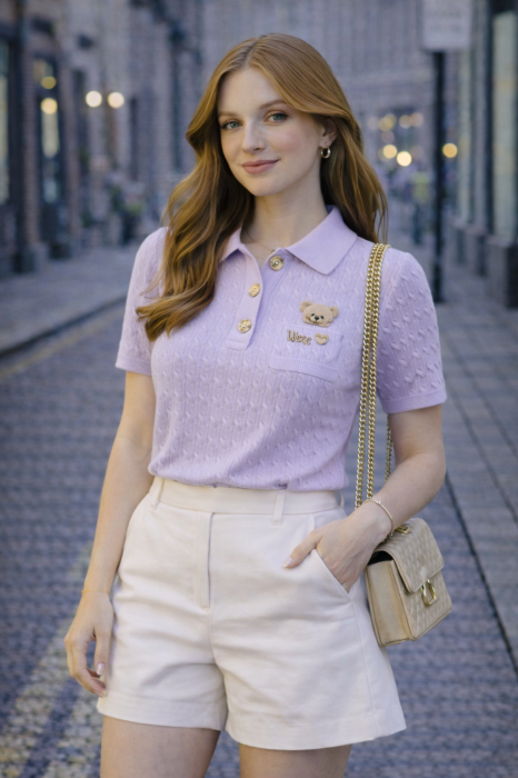 Bluza dama lila cu guler si ursulet [2]