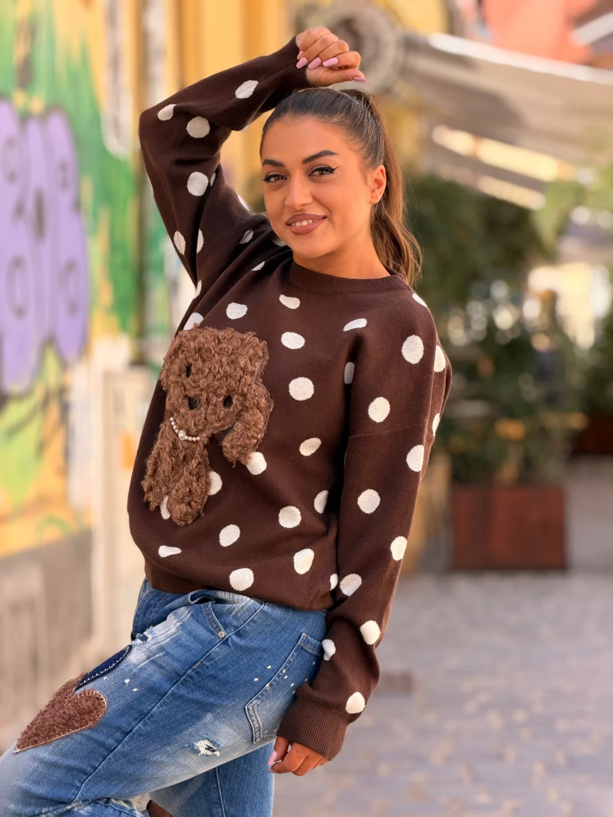 Bluza dama maro cu buline albe si catelus [3]