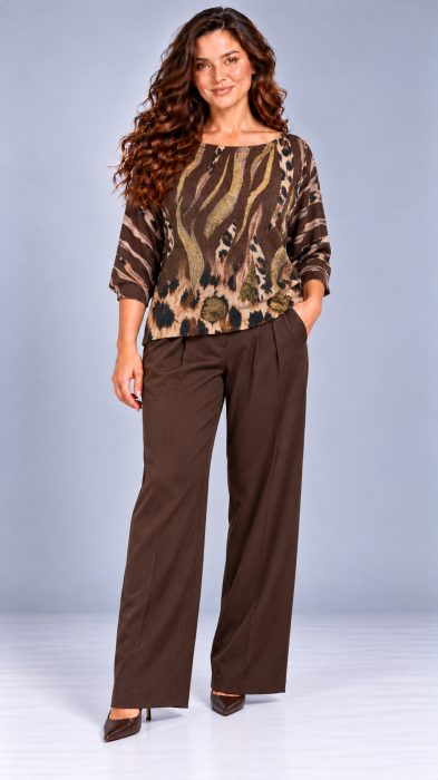 Bluza dama maro cu insertie imprimeu animal print [2]