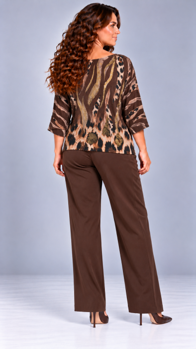 Bluza dama maro cu insertie imprimeu animal print [4]