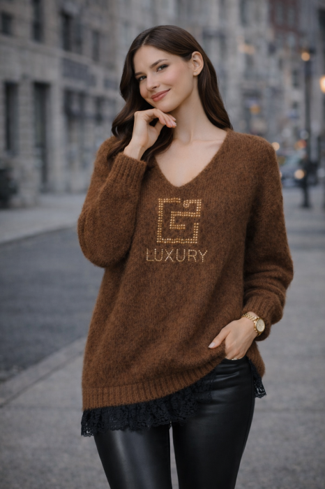 Bluza dama maro tricotat cu anchior si pietricele aplicate [2]