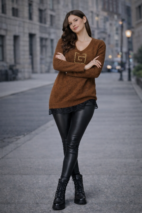 Bluza dama maro tricotat cu anchior si pietricele aplicate [4]