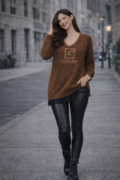 Bluza dama maro tricotat cu anchior si pietricele aplicate [3]