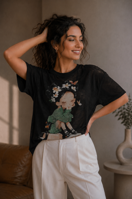Bluza dama neagra cu fetita si detalii cu strasuri [2]
