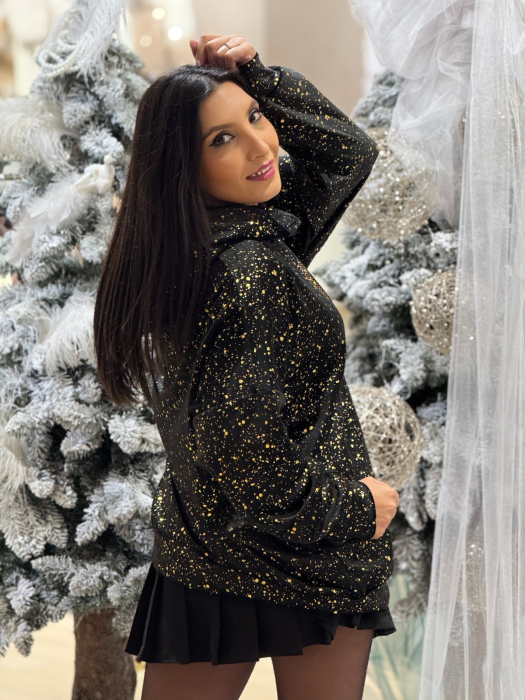 Bluza dama neagra cu imprimeu auriu si pietricele [5]