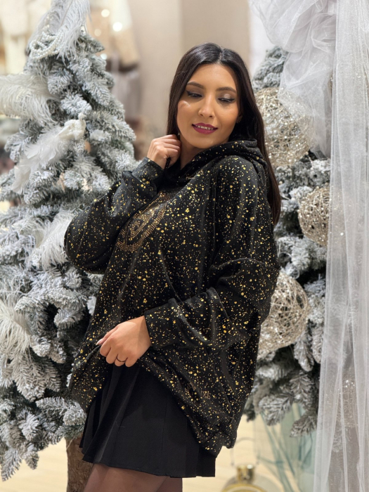 Bluza dama neagra cu imprimeu auriu si pietricele [3]