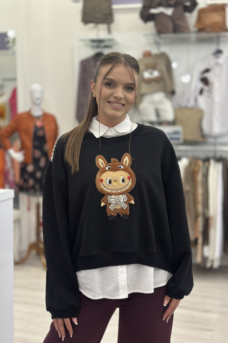Bluza dama neagra cu imprimeu LABUBU