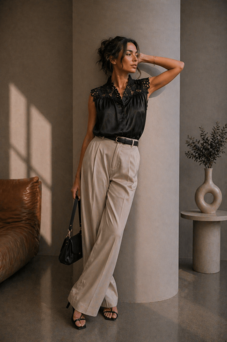 Bluza dama neagra din satin cu broderie florala [2]