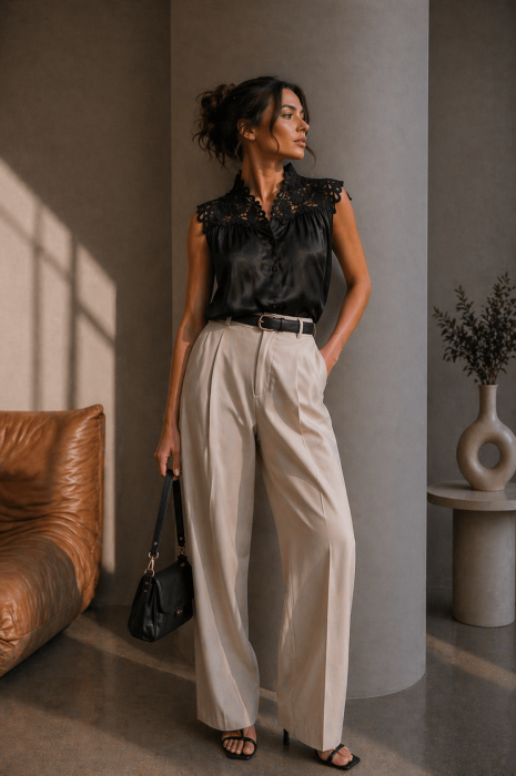 Bluza dama neagra din satin cu broderie florala [3]