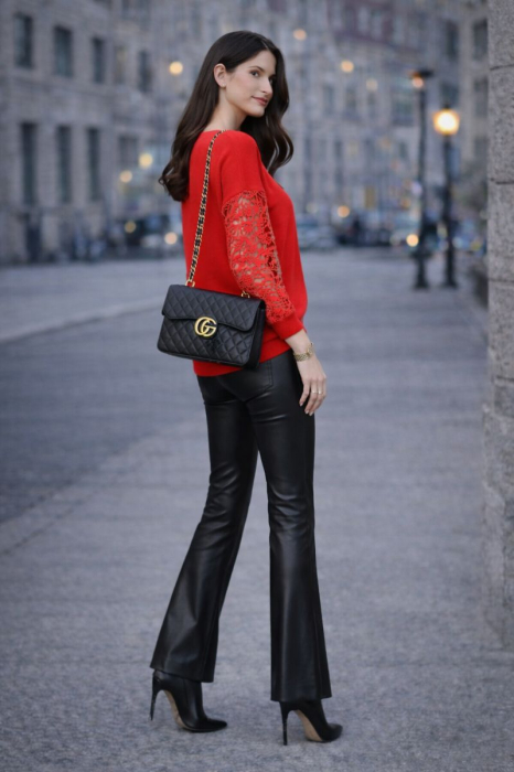 Bluza dama rosie cu dantela bufanta la maneci [4]