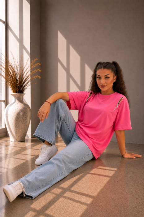 Bluza dama roz cu fermoare verticale [4]