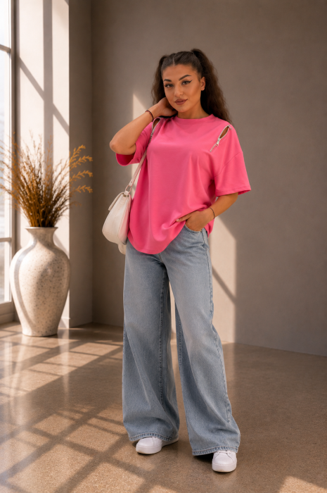 Bluza dama roz cu fermoare verticale [2]