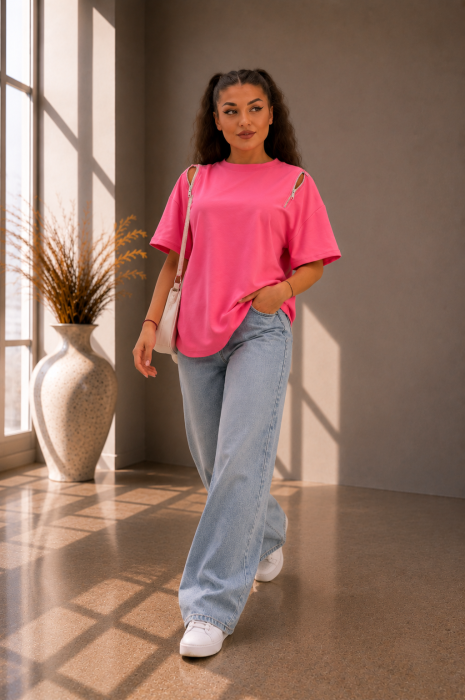 Bluza dama roz cu fermoare verticale [3]