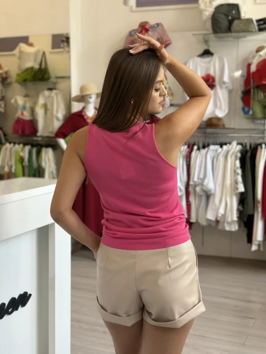 Bluza dama roz fara maneci din bumbac [4]