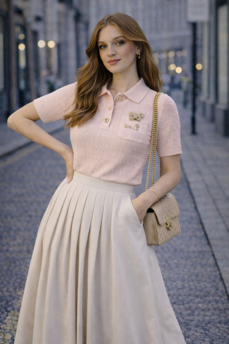 Bluza dama roz somon cu guler si ursulet [2]