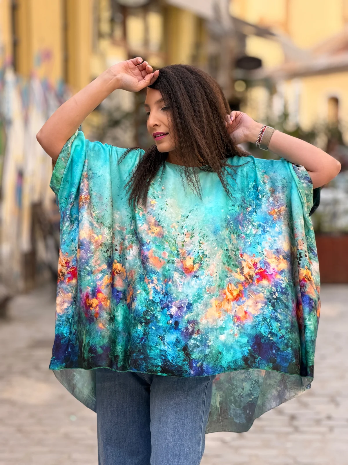 Bluza dama turcoaz in colturi cu imprimeu Picasso [6]