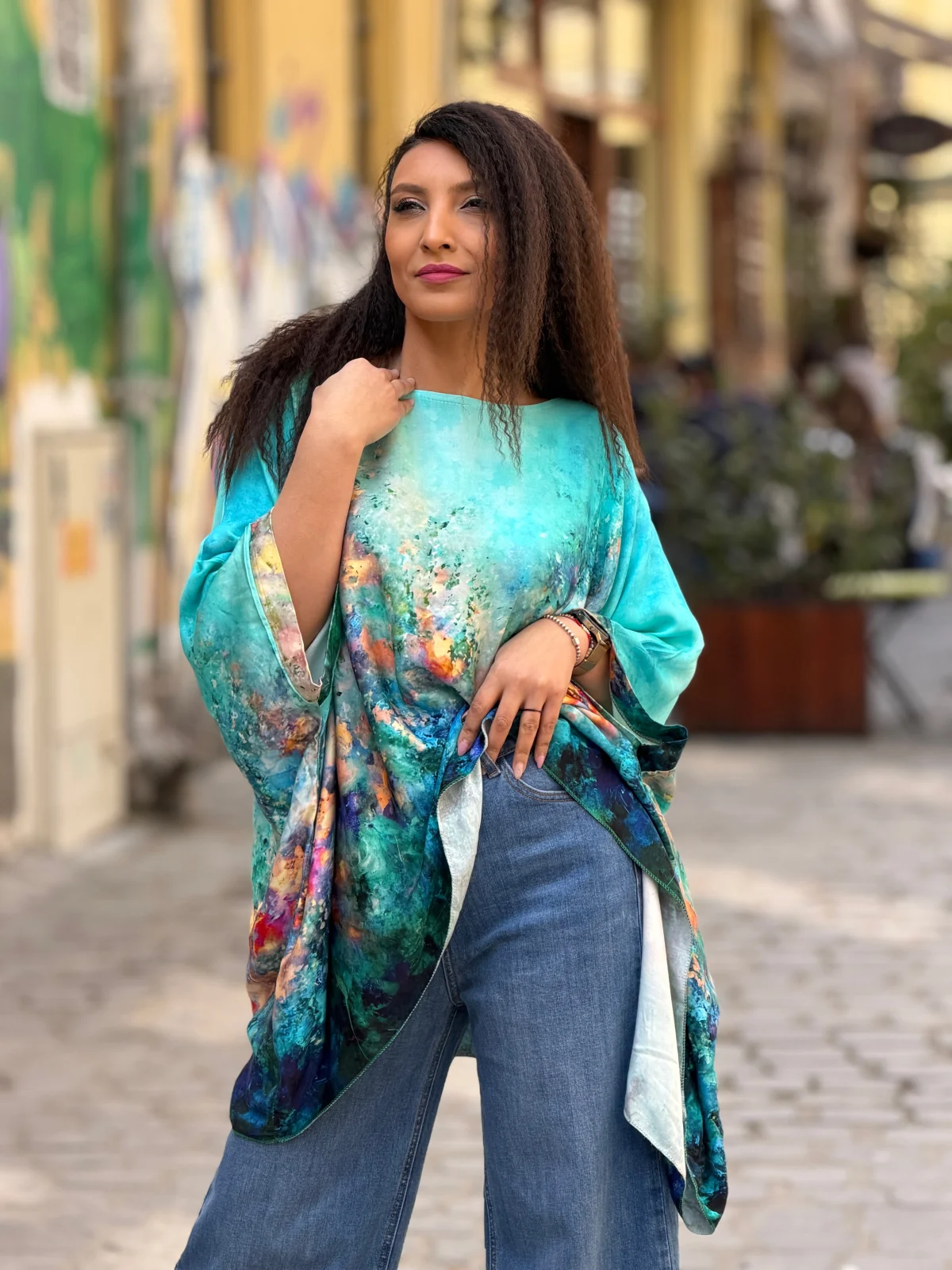 Bluza dama turcoaz in colturi cu imprimeu Picasso [3]