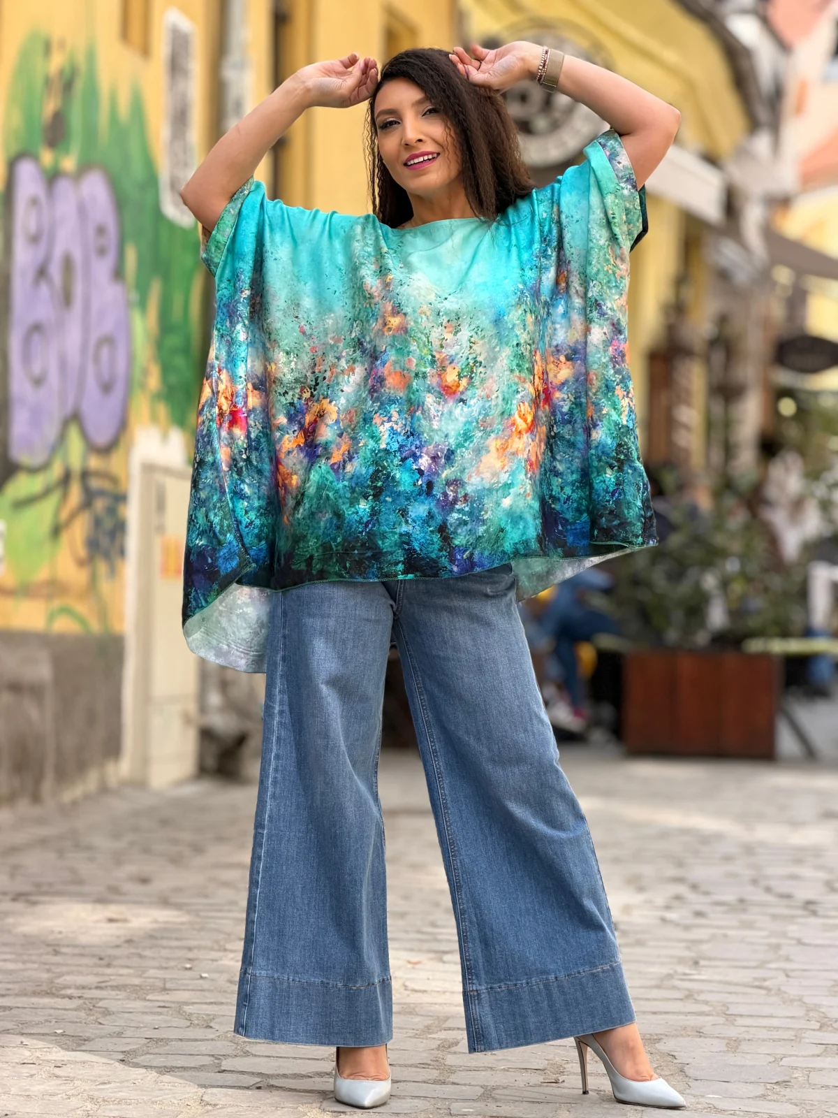 Bluza dama turcoaz in colturi cu imprimeu Picasso [4]