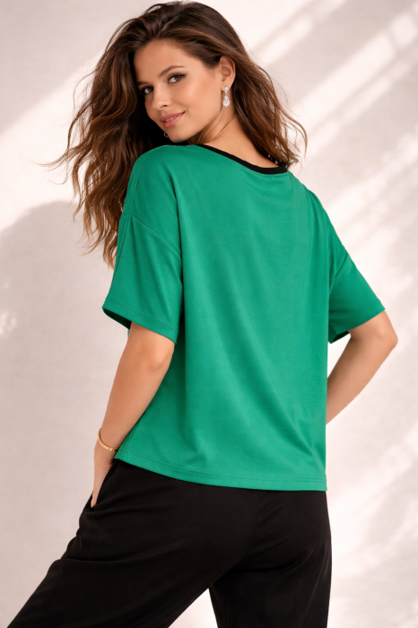 Bluza dama verde cu imprimeu floare cu pietricele [4]