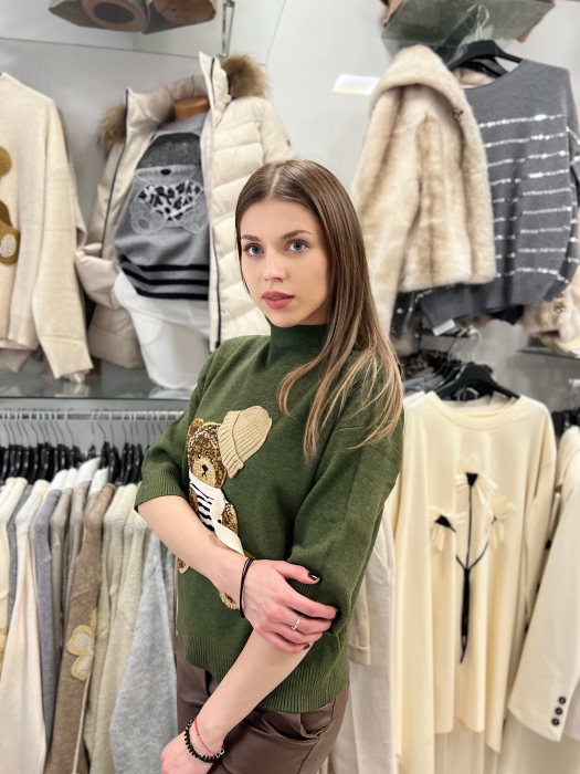 Bluza dama verde kaki cu ursulet cu fular si caciula [2]