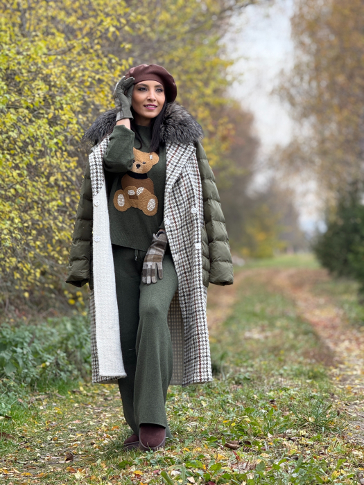 Bluza dama verde kaki cu ursulet si perlute [4]