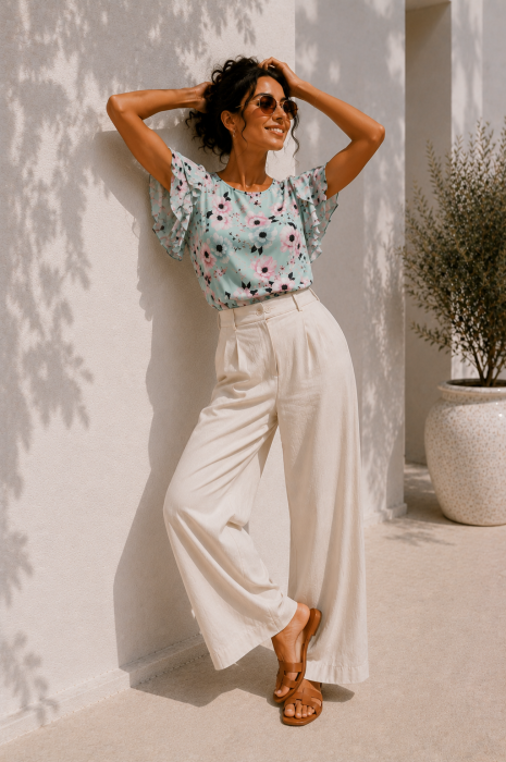 Bluza dama verde menta cu maneca scurta si imprimeu floral [4]