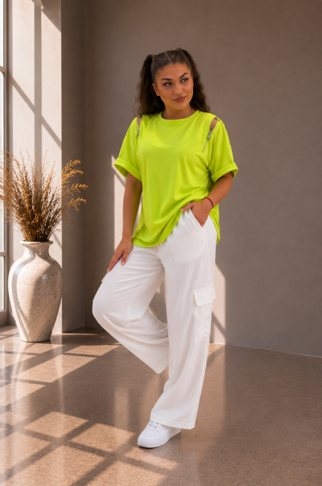 Bluza dama verde neon cu fermoare verticale [2]