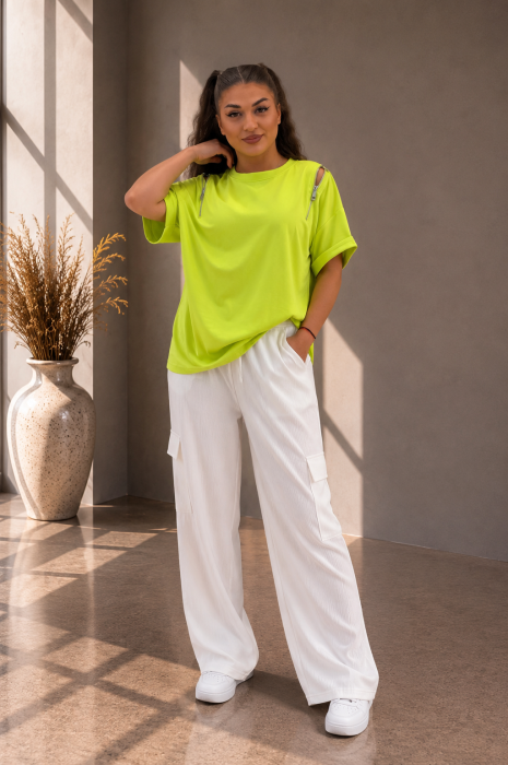 Bluza dama verde neon cu fermoare verticale [3]