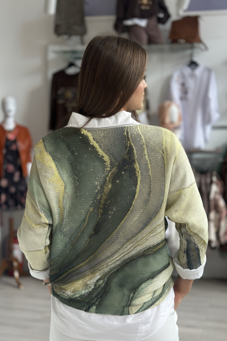 Bluza dama verde tip fluture cu imprimeu marmorat [4]