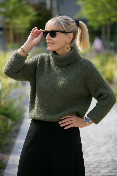 Bluza dama verde tricotata cu gat inalt