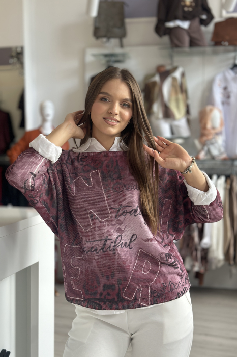 Bluza dama visinie tip fluture cu imprimeu animal print si scris [2]