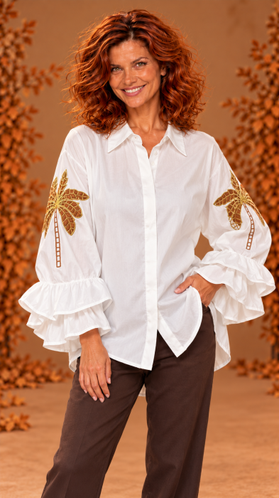 Camasa dama alba cu broderie palmier [2]