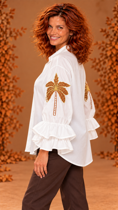 Camasa dama alba cu broderie palmier [4]