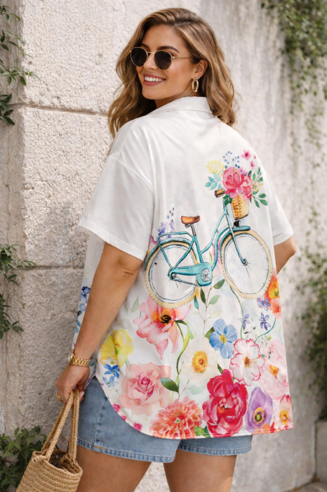 Camasa dama alba cu cu imprimeu bicicleta [3]
