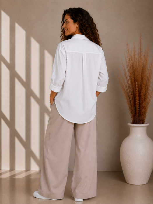 Camasa dama alba cu broderie flori cappuccino [4]